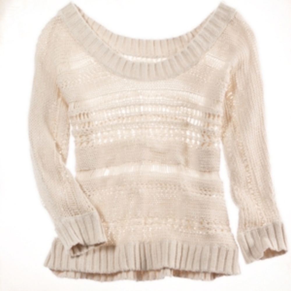 Aerie Off White Long Sleeve Beachy Knit Sweater